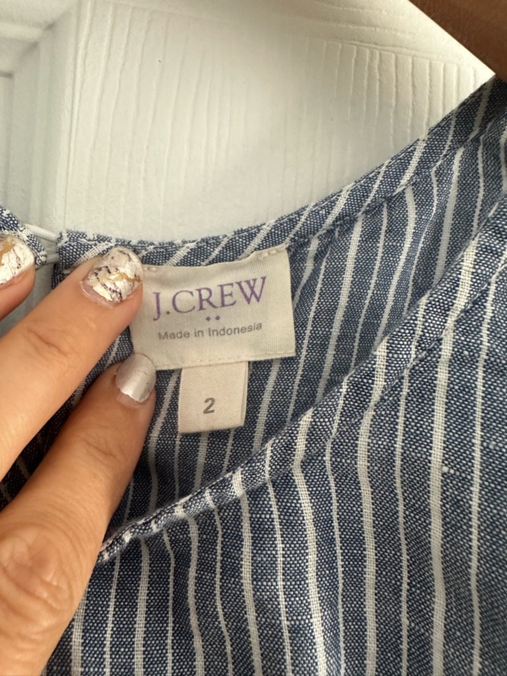 J. Crew size 2 Blue and White Striped Ruffle Cold-Shoulder Top - Picture 3 of 3